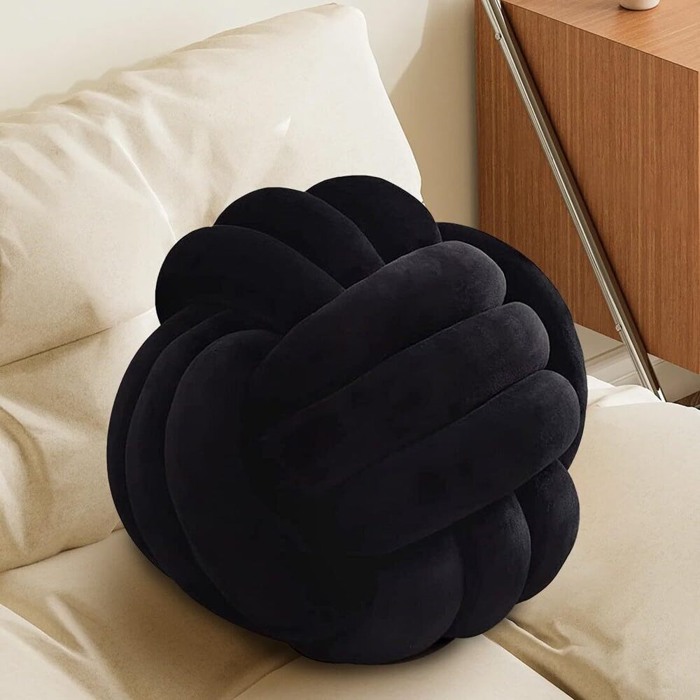 8745 Black Knot Pillow Ball, Handmade Decorative Throw Pillow, Soft Round
